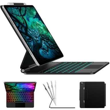 typecase Edge Keyboard Case for iPad Air 13-inch(M4/M3/M2, 2026/2025/2024) & iPad Pro 12.9-inch(6th/5th/4th/3rd Gen), Magic Keyboard with 11-Color Backlight, Multi-Touch Trackpad, Pencil Holder, Black