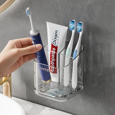 Toothbrush Holders for Bathrooms, 3 Slots Detachable Electric Toothbrush Holder Wall Mounted with Divider, Removable Tooth Brush and Toothpaste Holder Organizer for Bathroom/Kitchen/Office