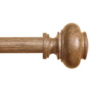 Wood Curtain Rods for Windows 48 to 84 Inch, 1 Inch Heavy Duty Curtain Rods with Imitation Wood Grain Finials, Boho Adjustable Drapery Rod, Decorative Farmhouse Rustic Single Window Curtains Rod