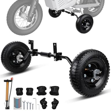 IUVWISN Dirt Bike Training Wheels Fully Adjustable 49cc 50cc Universal for Razor MX125 MX350 MX400 PW50 TTR50 CRF50 XR50 Z50 Z50R Kids DirtBike with Air Pump Protective Gear Secure Stable Full Set