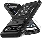 DEERLAMN Case for Google Pixel 8 Pro with Slide Camera Cover+Screen Protector (1 Pack), Rotated Ring Kickstand Military Grade Shockproof Heavy Duty Protective Cover -Black