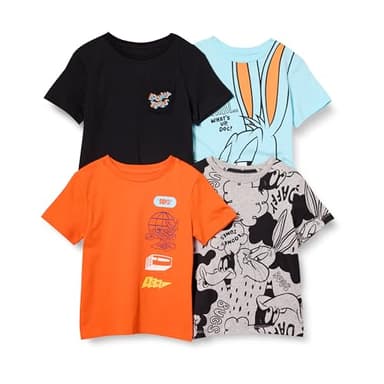 Amazon Essentials Looney Tunes Boys' Short-Sleeve T-Shirts, Pack of 4, Looney Tunes Bugs, Large