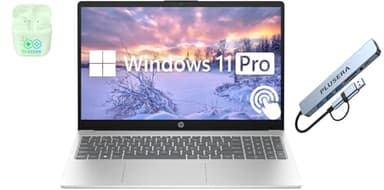 HP 15.6" Touchscreen Laptop, 64GB RAM 2.5TB Storage (2TB SSD+512GB Docking Station Set), 6-Cores Intel Core i3, Windows 11 Pro with Microsoft Office Included, PLUSERA Earphones, Silver