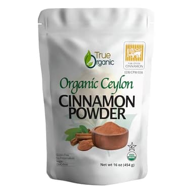 True Organic Pure Ceylon Cinnamon Powder, 1 lb, Premium Grade, Gluten Free, USDA & Kosher Certified, Organic Ground Cinnamon powder, Non-GMO, Ceylon Premium Quality
