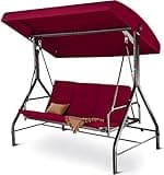 Porch Swing - 3-Seat Patio Outdoor Swing with Canopy for Adultes, Convertible Glider Bed, Thick Removable Cushions & Pillows for Backyard, Porch, Garden - Burgundy