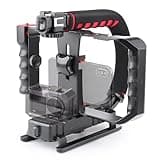 Zeadio Camera Handheld Stabilizer with Smartphone Video Cage Rig, Triple Cold-Shoe Handle Grip Compatible with All Camera Action Camera DSLR Smartphone