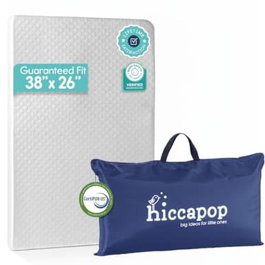 Hiccapop Playard Mattress Pad (38"x26"x1.25"), Playpen Pad, Portable Crib Mattress with Carry Bag, 1.25" Thick