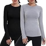WANAYOU 2 Pack Long Sleeve Workout Tops for Women Seamless Quick Dry Athletic Tops with Thumb Hole Breathable Compression Long Sleeve Shirts Yoga Running Breathable Acitve Running Tops Under Scrub