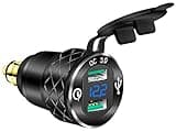 DaierTek DIN Hella Plug to Dual USB Charger Adapter for BMW Triumph Tiger Ducati Motorcycle Quick Charge QC 3.0 Powerlet Waterproof with Blue LED Voltmeter