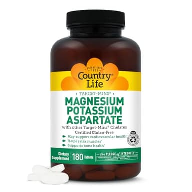 Country Life Magnesium and Potassium Supplement for Heart Health, Cardiovascular Support, Immune System and Bone Health, Gluten-Free