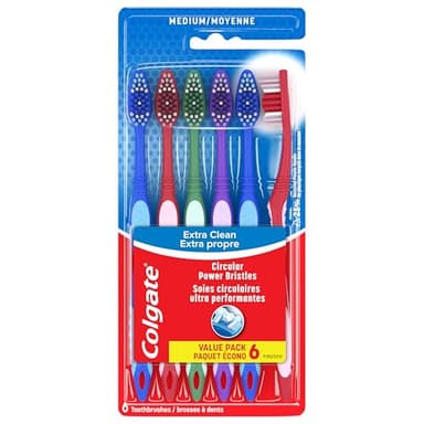 Colgate Extra Clean Toothbrush, Medium Toothbrush for Adults, 6 Pack