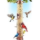 Bird Feeders for Outdoors (Brushed Metal Copper) Squirrel Proof Hanging Bird Feeders with Locking Lid & Adjustable Hanger, Chew-Proof, Weather Resistant 16 Inches 6 Port