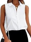 Zeagoo Sleeveless Button Down Collar Office Formal Casual Shirt Blouse for Women Tank Tops White