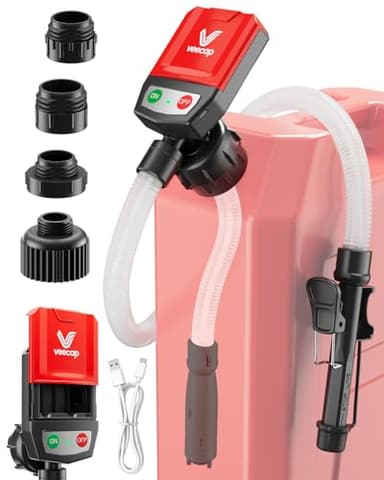 VEECAP Automatic Electric Fuel Transfer Pump with Auto-Stop, 3.8GPM & 51" Hose & 4 Size Adapters Gas Can Pump with Leak Protection for Gasoline, Diesel, Kerosene, Gifts for Men Dad Him - 2nd Gen Black
