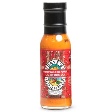 Dave's Gourmet Creamy Garlic Red Pepper Sauce - Medium Heat - Perfect for Salads, Dipping, Tacos, Sandwiches & More - Vegan Sauce, Gluten-Free, No Preservatives - 8oz Bottle (Pack of 1)