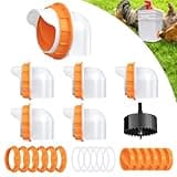 DSTANA DIY Chicken Feeder No Waste 6 Ports Automatic 4 inch Poultry Feeder with 6 Pcs Stopper & 1 Drill Bit, Weatherproof Gravity Chicken Feeder Kits for Buckets, Barrels, Bins, Troughs (Orange)