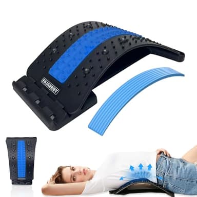FAJAERNY Back Stretcher, 3 Level Adjustable Lumbar Back Cracker Board, Back Pain Relief Device, Back Massage, 84 Massage Points and 10 Magnetic Points, Relief for Lumbar Area Pain, Scoliosis Aid, Spine, Herniated Disc, Lumbar Support Board, Extra NBR Pad & Silicone Pad (Blue)