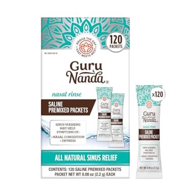GuruNanda PreMixed Saline Packets for Nasal Rinse (120 Count), All Natural Sinus Rinse Packets to Help with Allergies & Congestion Relief, 0.08oz Each