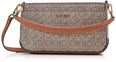 Calvin Klein Women's Lucy Triple Compartment Shoulder Bag, Almond/Taupe/Caramel Embossed, One Size