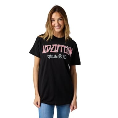 Led Zeppelin Distressed Logo with Symbols Crew Neck Short Sleeve Black Adult T-Shirt-XXL