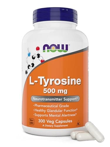 Now Foods L-Tyrosine 500mg, 300 Capsules - Non GMO - Supports Mental Alertness - 500 mg Caps - Free Form Supplement