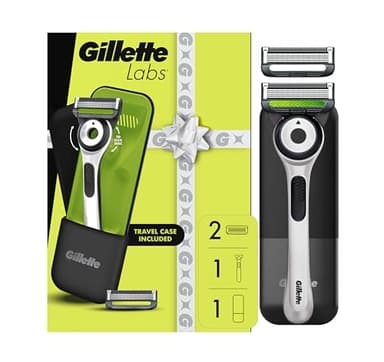 GilletteLabs with Exfoliating Bar Men’s Sharp White Edition Handle, 2 Blade Refills and Travel Case, Gift Set