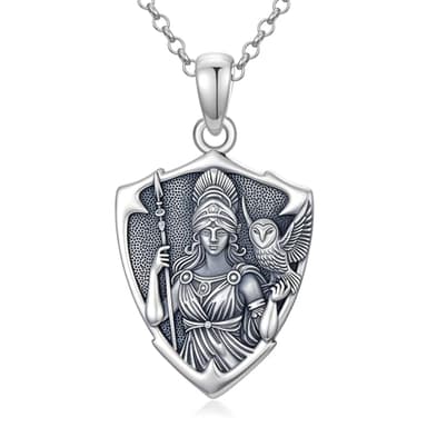 SIMONLY Shield Athena Necklace 925 Sterling Silver Owl Pendant Greek Amulet Necklace Athena Owl Jewelry Gifts for Women Mother