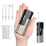 COSLUS Portable Water Flosser for Travel: Mini Cordless Oral Irrigator with 4 Mode, Removable Tank & Jet Tips Storable, IPX7 Waterproof Compact Design for Braces, Sensitive Teeth On-The-Go Use, Black