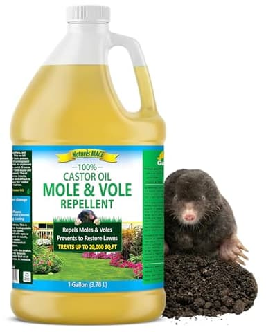 Nature's MACE Mole and Vole Mace, Mole Deterrent for Yard, 1 Gallon, 100% Pure Castor Oil, Lawns, Mole Repellent, Stop Tunneling, Mole Remover Treatment, Castor Oil Repellent, People, Pet, Plant Safe