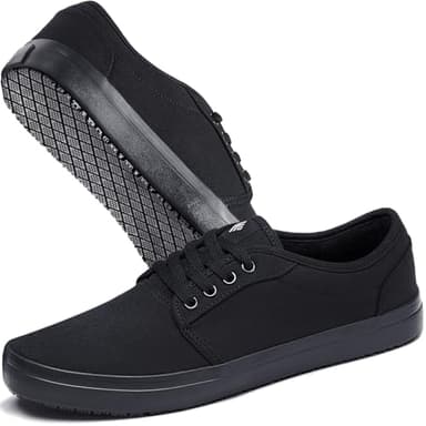 Convole Non-Slip Work Shoes, Unisex Water-Resistant Food Service Sneakers for Restaurant Server, Comfortable Black Casual Water & Oil Slip-Resistant Culinary Chef Kitchen Cook Shoes for Men & Women