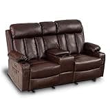 MCombo Electric Power Loveseat Recliner, Faux Leather Power Reclining Sofa with Heat and Massage, USB Ports, Cup Holders for Living Room 6095 (Loveseat Recliner with Console, Dark Brown)