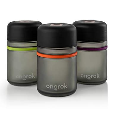 ONGROK Glass Storage Jar, 180ml, 3 Pack | UV Herb/Spice Jar with Child‑Resistant Lid, Color‑Coded Glass Containers to Preserve Smell and Aroma