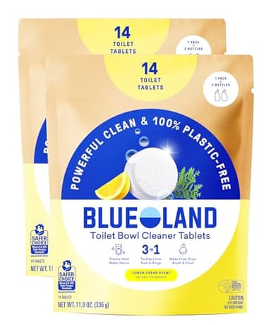 BLUELAND Toilet Bowl Cleaner Tablets, 2-Pack, 28 Count, Lemon Cedar, Plastic-Free, No Harsh Chemicals, Plant-Based