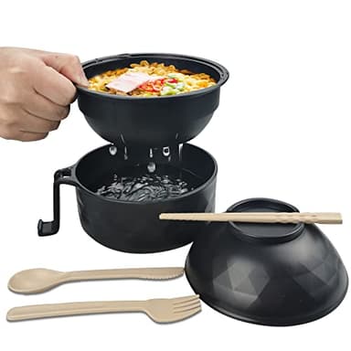 Layron Ramen Cooker Ramen Bowl Set with Chopsticks 33oz Microwave Noodle Bowl College Dorm Room Essentials for Girls for Boys Apartment Essentials-Black