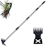 NICOFPHY Weed Puller Tool with Long Handle - 60" Manual Weeder Remover Tool, 2 in 1 Hand Weed Rake and Garden Hoe for Gardening, Heavy Duty Uprooting Weeding Pull for Yard, Lawn, Patio and Garden