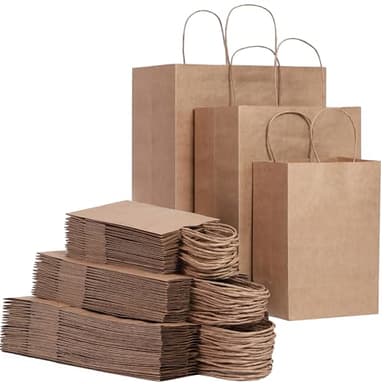 FACEBAG 90-Pack Brown Kraft Paper Bags with Handles Bulk, Assorted Sizes Gift Bags，Grocery，Retail，Party，Birthday，Shopping，Business，Goody，CraftMerchandise Take Out Sacks