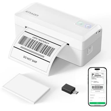 KNAON Shipping Thermal Label Printer, 4x6 Portable Label Printer, Bluetooth Label Maker for Small Business, Support iPhone,Android,Windows,Mac,Chromebook,Works with USPS, Ebay,Shopify&More, White