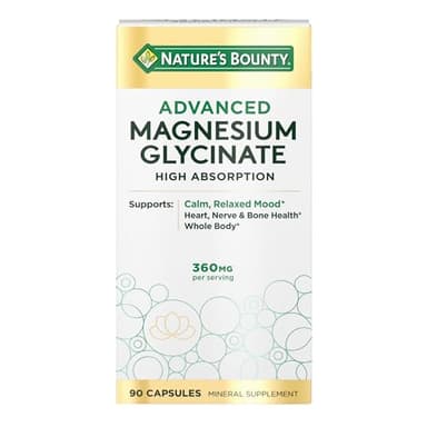 Nature's Bounty Calm Magnesium Glycinate Supplement - High Absorption Magnesium for Relaxed Mood, Heart & Bone Health, 90 Capsules