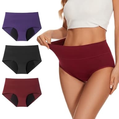 ALLBASE Womens Leakproof Period Underwear Heavy Flow Washable Postpartum Protection Panties High Absorbency Cotton High Waist Menstrual Briefs Multicolor(3 Pack Regular & Plus Size)
