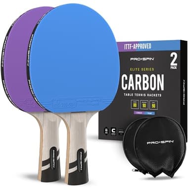 PRO-SPIN Ping Pong Paddles – ITTF Approved Professional Table Tennis Rackets with Carbon Fiber for Superior Control | 7-Ply Blade, Premium Rubber, 2.0mm Sponge (Blue|Violet, 2-Pack)