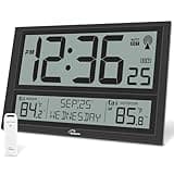 WallarGe Extra Large Atomic Clock with Indoor Outdoor Temperature, Ultra Clear 4.5'' Numbers Display with Auto DST, 4 Time Zones, Date and Day Display, Battery Operated