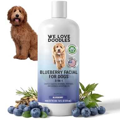 Blueberry Facial Dog Shampoo - Dog Tear Stain Remover, Brightens & Whitens Coat, Cleans & Deodorizes, Tearless, 16:1 Concentrated, 16 oz [We Love Doodles]