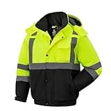 Ubon High Visibility Winter Safety Jackets for Men, Waterproof Reflective Hi Vis Construction Jacket for Cold Weather, Lime, XX-Large