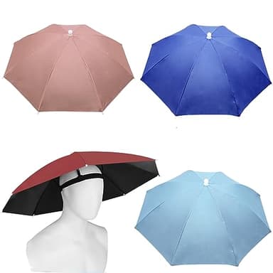 MUFEKUM 4 Pack Umbrella Hats - Hands-Free Head Umbrella Hats for Adults, Folding Waterproof Cap for Outdoor Party, Fishing, Sun, Rain, Beach