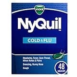 VICKS NyQuil Cold & Flu Relief Over-the-Counter Medicine, Powerful Multi-Symptom Nighttime Relief for Headache, Fever, Sore Throat, Minor Aches & Pains, Sneezing, Runny Nose, and Cough, 48 LiquiCaps