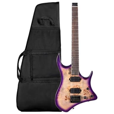 Redid Headless Electric Guitar, 25.5″ Scale Travel Guitar with Dual Humbucker Pickups, Mahogany Body & Maple Neck, 24 Frets, Lightweight Portable Electric Guitar with Gig Bag(Purple)