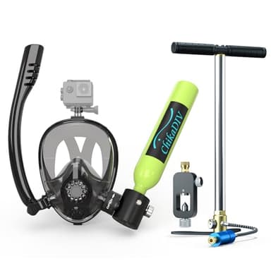 CHIKADIV Mini Scuba Tank with Sub-Mask, Scuba Tank with Snorkel Mask Lung with Full-face Mask Underwater Breathing Mask E Green
