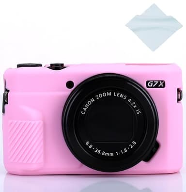 G7X / G7X Mark II Camera Silicone Case, Ultra Thin Lightweight Rubber Soft Silicone Case Bag Cover for Canon PowerShot G7X / G7X Mark II with Microfiber Cloth - Pink