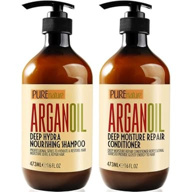 Argan Oil Shampoo and Conditioner Set - Sulfate Free Moroccan Care with Keratin - For Curly, Straight, Dry and Damaged Hair - Moisturizing, Hydrating, Anti Frizz Salon Technology