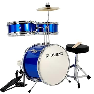 NUOSHENG Kids Drum Set 3-Piece for Beginners, 13 Inch Drum Kit with Adjustable Throne, Cymbal, Pedal & Drumsticks, Junior Drum Set with Bass Tom Snare Drum, Blue